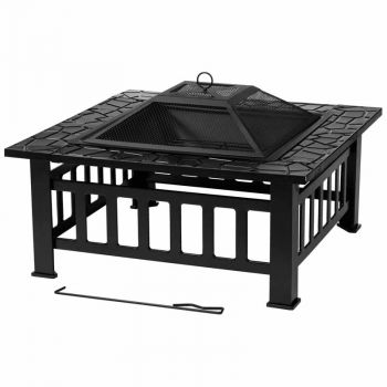 Tepro Glenview Premium Firepit with Spark Guard and Poker - Steel - L81 x W81 x H50 cm - Black