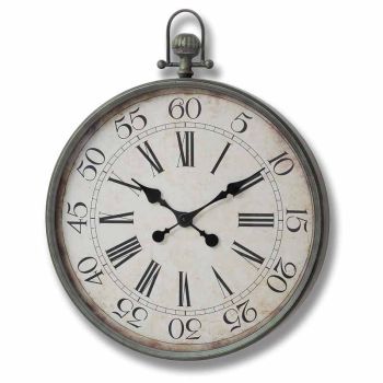 Pocket Watch Wall Clock - Glass/Metal - L6 x W60 x H75 cm - Silver/White