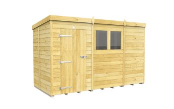 11 x 5 Feet Pent Shed - Single Door With Windows - Wood - L147 x W329 x H201 cm