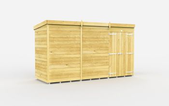 12 x 4 Feet Pent Shed - Double Door Without Windows - Wood - L118 x W358 x H201 cm