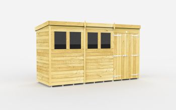 12 x 4 Feet Pent Shed - Double Door With Windows - Wood - L118 x W358 x H201 cm