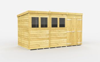 12 x 6 Feet Pent Shed - Double Door With Windows - Wood - L178 x W358 x H201 cm