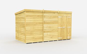 12 x 7 Feet Pent Shed - Double Door Without Windows - Wood - L214 x W358 x H201 cm