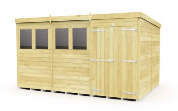12 x 8 Feet Pent Shed - Double Door With Windows - Wood - L231 x W358 x H201 cm