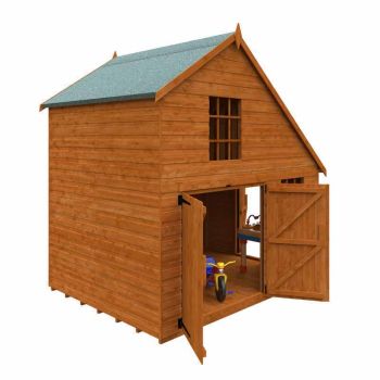 6 x 8 Feet Club Garage 12mm Shed - Solid Wood/Softwood/Pine - L175 x W235 x H234.7 cm - Burnt Orange