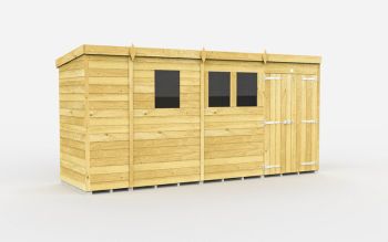 13 x 4 Feet Pent Shed - Double Door With Windows - Wood - L118 x W387 x H201 cm