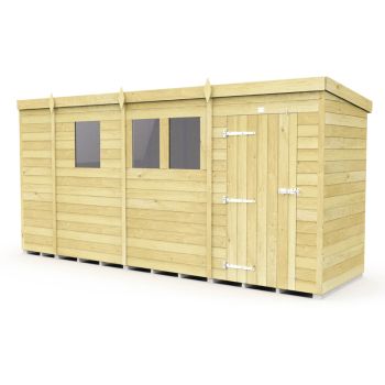 13 x 4 Feet Pent Shed - Single Door With Windows - Wood - L118 x W387 x H201 cm