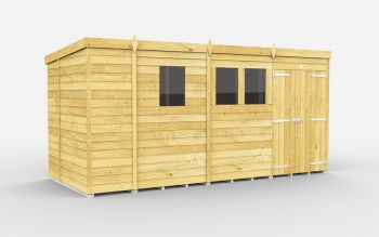 13 x 6 Feet Pent Shed - Double Door With Windows - Wood - L178 x W387 x H201 cm