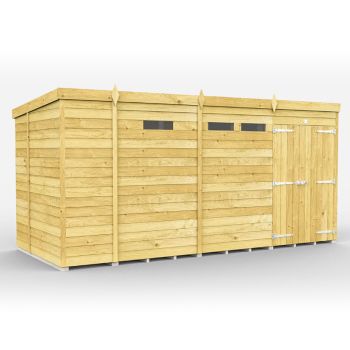 13 x 6 Feet Pent Security Shed - Double Door - Wood - L178 x W387 x H201 cm
