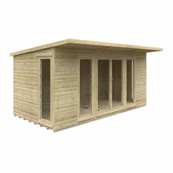16 x 8 Feet Tanalised Garden Studio 16mm Shed - Solid Wood/Softwood/Pine - L475 x W235 x H242.2 cm - Green