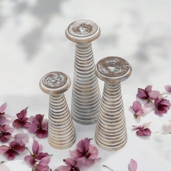 Candlesticks (Set of 3) - Wood - L12 x W12 x H35 cm