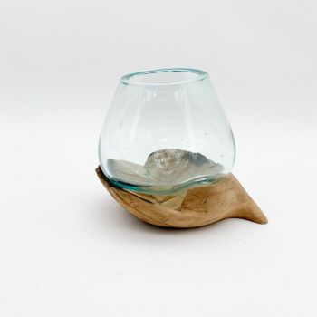 Root Hand with Glass Bowl - L18 x W20 x H25 cm - Teak