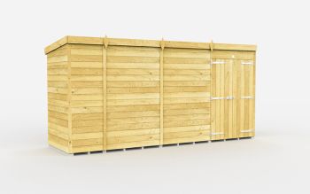 14 x 4 Feet Pent Shed - Double Door Without Windows - Wood - L118 x W417 x H201 cm