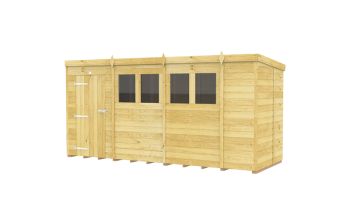 14 x 5 Feet Pent Shed - Single Door With Windows - Wood - L147 x W417 x H201 cm