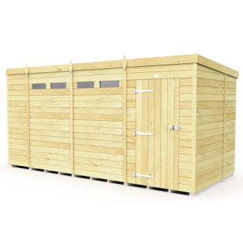 14 x 5 Feet Pent Security Shed - Single Door - Wood - L147 x W417 x H201 cm