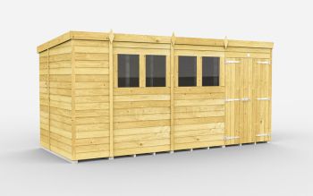 14 x 6 Feet Pent Shed - Double Door With Windows - Wood - L178 x W417 x H201 cm