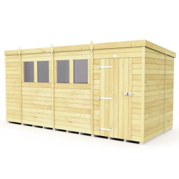14 x 6 Feet Pent Shed - Single Door With Windows - Wood - L178 x W417 x H201 cm
