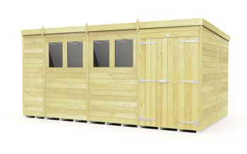 14 x 8 Feet Pent Shed - Double Door With Windows - Wood - L231 x W417 x H201 cm