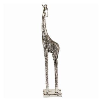 Small Giraffe Sculpture Ornament - Resin - L7.3 x W10 x H38.1 cm - Silver/Black