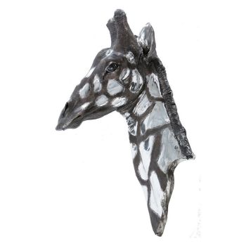 Dappled Giraffe Head Wall Plaque - Resin - L40 x W76 x H23 cm - Silver/Black