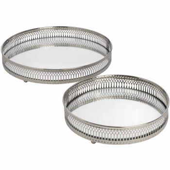 Set of Two Circular Nickle Trays - Metal - L25 x W25 x H4 cm - Silver