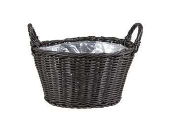 Lined Basket - Polyrattan - L38 x W33 x H28 cm - Willow