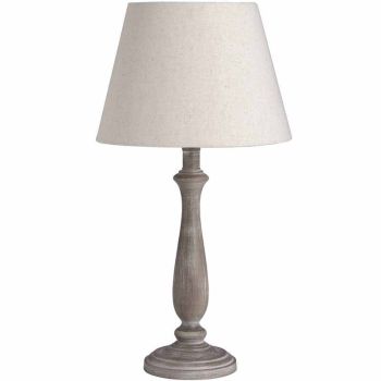 Teos Table Lamp - Linen/Wood - L25 x W25 x H53 cm - Beige/Brown