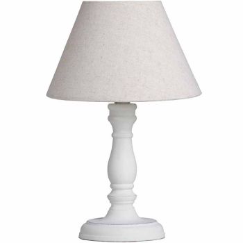 Cyrene Table Lamp - Linen/Wood - L11 x W11 x H30 cm - Beige/White