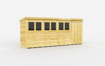 16 x 4 Feet Pent Shed - Double Door With Windows - Wood - L118 x W474 x H201 cm