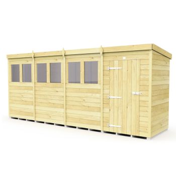 16 x 4 Feet Pent Shed - Single Door With Windows - Wood - L118 x W474 x H201 cm