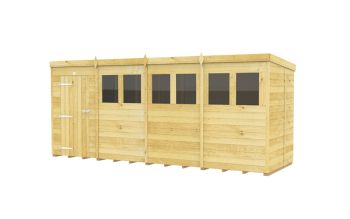 16 x 5 Feet Pent Shed - Single Door With Windows - Wood - L147 x W474 x H201 cm