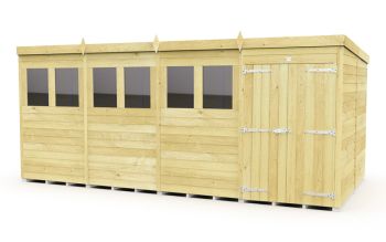 16 x 8 Feet Pent Shed - Double Door With Windows - Wood - L231 x W474 x H201 cm
