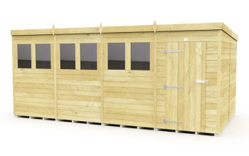 16 x 8 Feet Pent Shed - Single Door With Windows - Wood - L231 x W474 x H201 cm