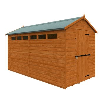 12 x 6 Feet Security Apex 12mm Shed - Solid Wood/Softwood/Pine - L355 x W175 x H217.9 cm - Burnt Orange