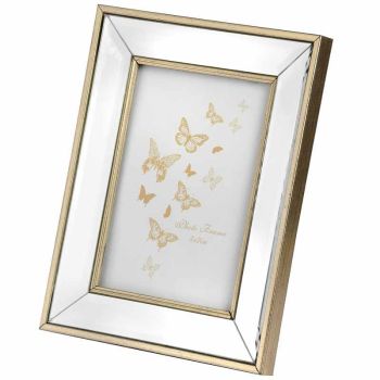Small Rectangle Mirror Bordered Photo Frame 4x6 - Glass - L2 x W17 x H22 cm - Gold