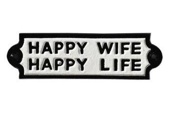 Happy Wife Wall Plaque - Cast Iron - L1 x W17 x H6 cm