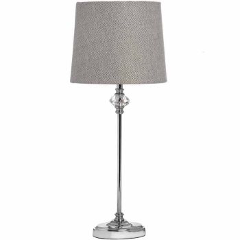Florence Chrome Table Lamp - Glass/Metal - L20 x W20 x H52 cm - Cream/Grey/Silver