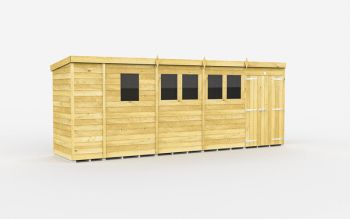 17 x 4 Feet Pent Shed - Double Door With Windows - Wood - L118 x W492 x H201 cm