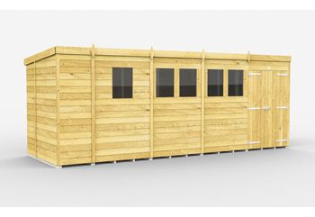17 x 6 Feet Pent Shed - Double Door With Windows - Wood - L178 x W492 x H201 cm