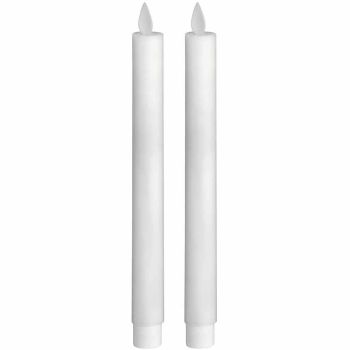 Pair of Luxe Flickering Flame LED Dinner Candles - Wax - L2 x W2 x H25 cm - White