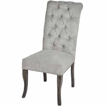 Silver Roll Top Dining Chair with Ring Pull - Fabric - L71 x W49 x H105 cm - Grey