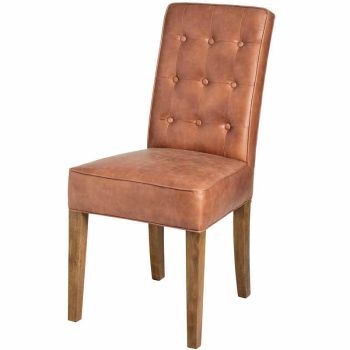 Tan Faux Leather Dining Chair - Faux Leather - L48 x W64 x H96 cm - Brown