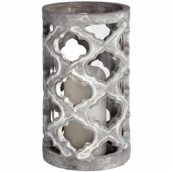 Large Stone Effect Patterned Candle Holder - Stone - L15 x W15 x H26 cm - Grey