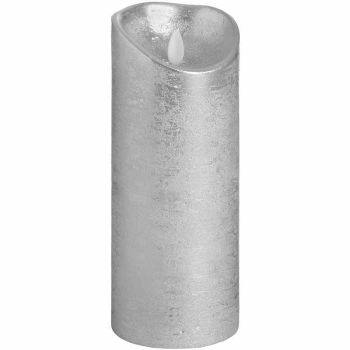 Luxe Collection 3.5 x 9 Silver Flicker Flame LED Wax Candle - Wax - W9 x H23 cm - White
