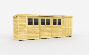 18 x 4 Feet Pent Shed - Double Door With Windows - Wood - L118 x W533 x H201 cm
