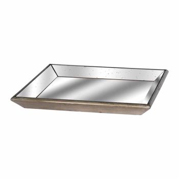 Astor Distressed Mirrored Square Tray W/Wooden Detailing Lge - Glass/Wood - L50 x W50 x H5 cm - Gold
