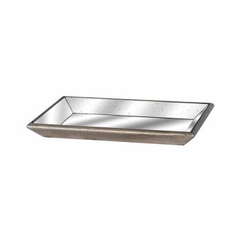 Astor Distressed Mirrored Tray with Wooden Detailing - Glass/Wood - L32 x W49 x H5 cm - Gold