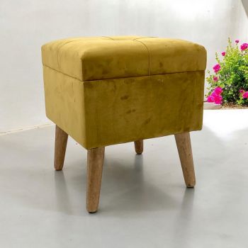 Trunk - Wood/Velvet - L33 x W33 x H42 cm - Yellow