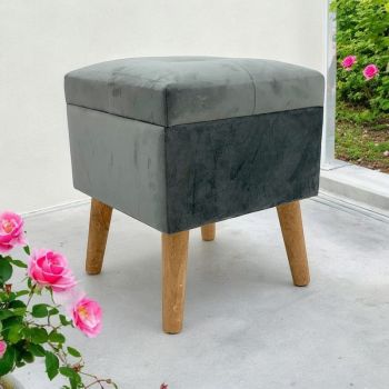 Trunk - Wood/Velvet - L33 x W33 x H42 cm - Grey