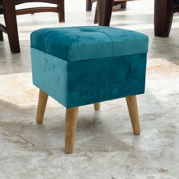 Trunk - Wood/Velvet - L33 x W33 x H42 cm - Blue